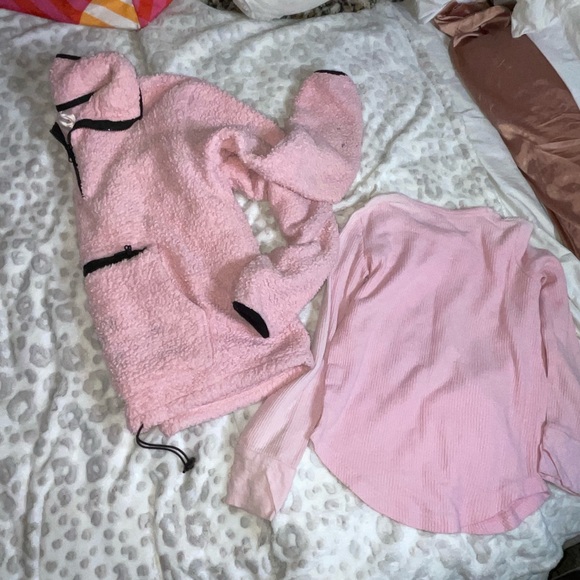 2pc*pink black Sherpa zipper pull over with pocket & thermal girl boss pink - Picture 7 of 7